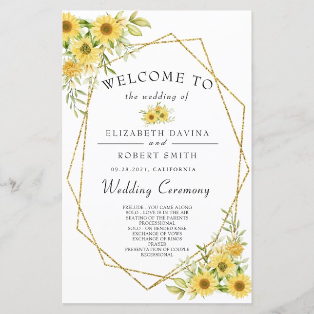 Lámina Boda elegante geométrica de girasol de oro (Anverso)