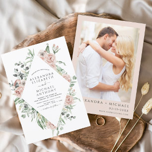 Lámina Boda Eucalyptus con foto de flores rosadas y turbi