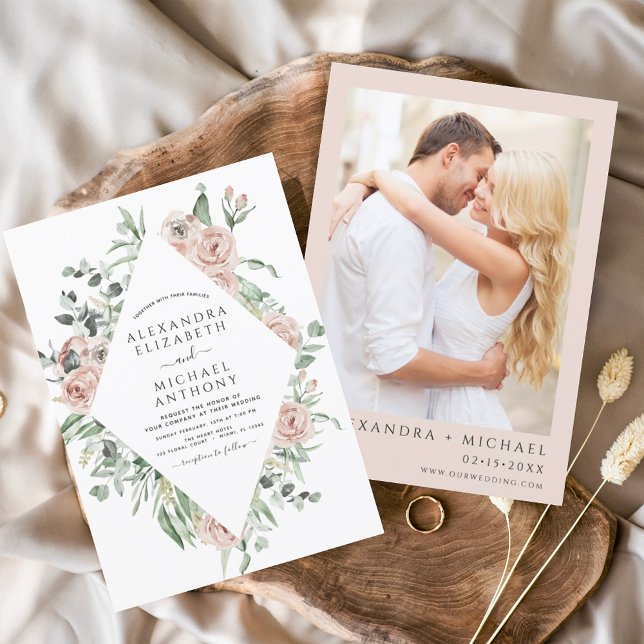 Lámina Boda Eucalyptus con foto de flores rosadas y turbi (Subido por el creador)