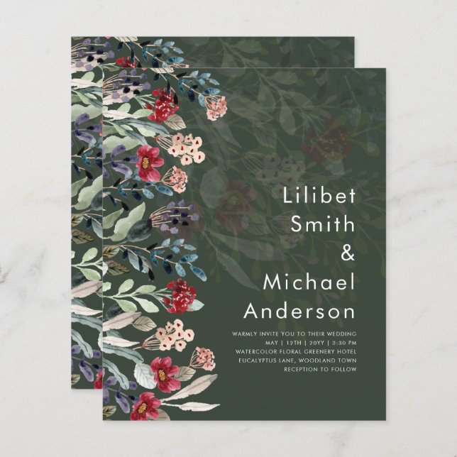 Lámina BODA Floral Azul Borgoña Verde Bosque Presupuestar (Anverso / Reverso)