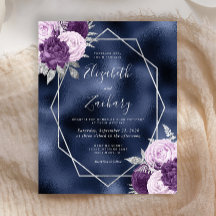 Boda Floral Azul Marino Lila Plateado Presupuesto