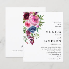 Lámina Boda floral azul marino y rosado caliente de presu