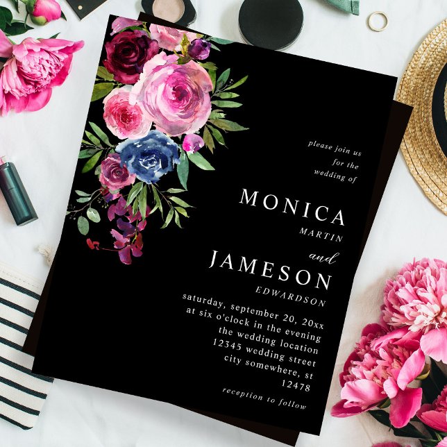 Lámina Boda floral azul marino y rosado caliente de presu (Subido por el creador)