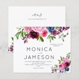 Lámina Boda floral azul marino y rosado caliente de presu