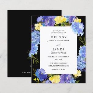 Lámina Boda floral azul precoz y amarillo - negro