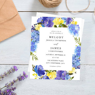 Lámina Boda floral azul, púrpura y amarillo con presupues