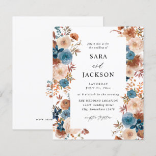 Lámina Boda floral beige y azul turbio