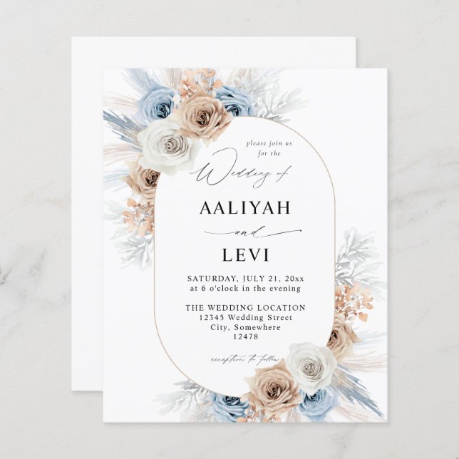 Lámina Boda floral Blue & Beige Boho 2 (Anverso / Reverso)