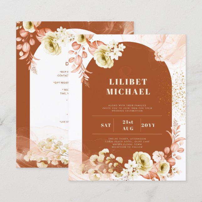 Lámina Boda Floral Boho Mezcla Terrosa Otoño (Anverso / Reverso)