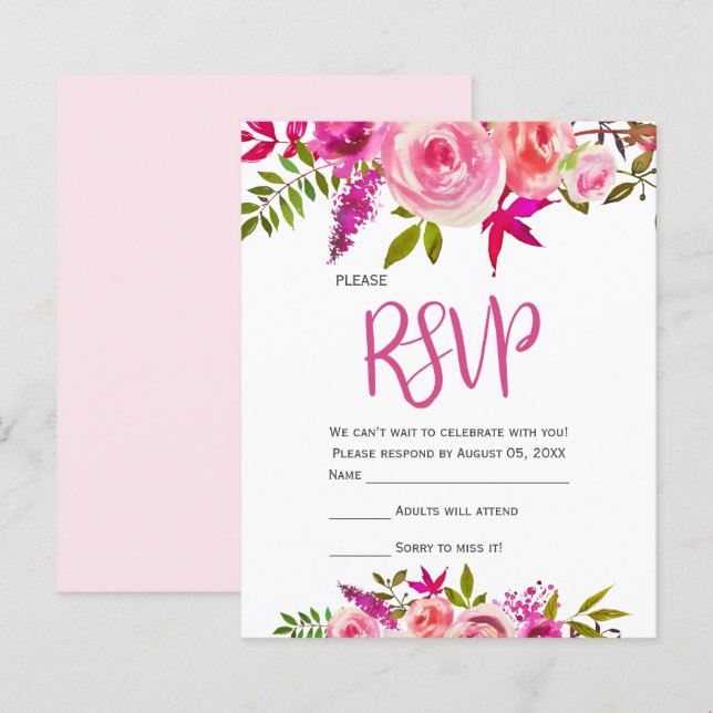 Lámina Boda Floral Botánica de Fuchsia Rosada Presupuesta (Anverso / Reverso)