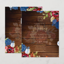 Boda Floral Burgundy Rústica Azul