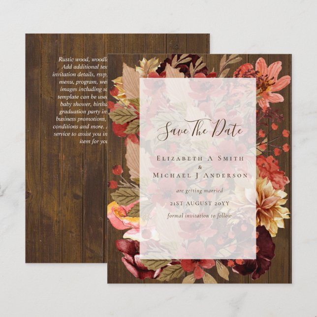 Lámina Boda Floral Caída - PRESUPUESTO Naranja Borgoña (Anverso / Reverso)