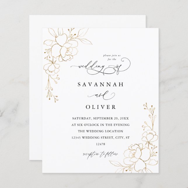 Lámina Boda floral con línea dorada (Anverso / Reverso)