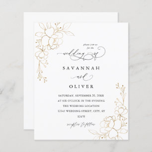 Lámina Boda floral con línea dorada