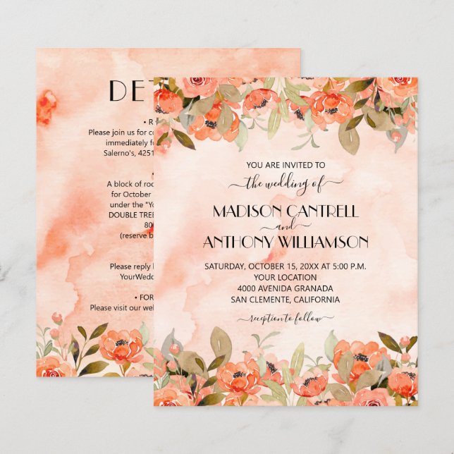 Lámina Boda floral de acuarela de presupuesto todo en una (Anverso / Reverso)