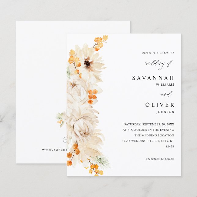 Lámina Boda floral de Beige y Naranja (Anverso / Reverso)