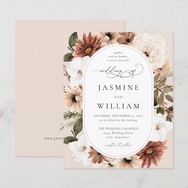 Lámina Boda floral de Boho neutro y ruso del presupuesto  (Anverso / Reverso)