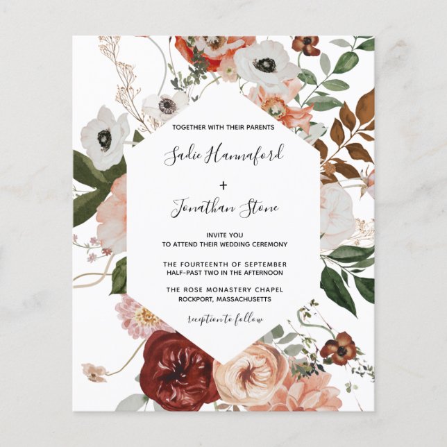 Lámina Boda floral de Budget Marsala Pink Terracotta (Anverso)