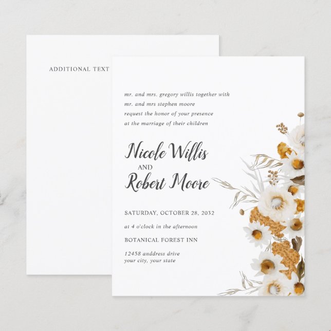 Lámina Boda floral de Budget Rustic Chamomile Mimosa (Anverso / Reverso)