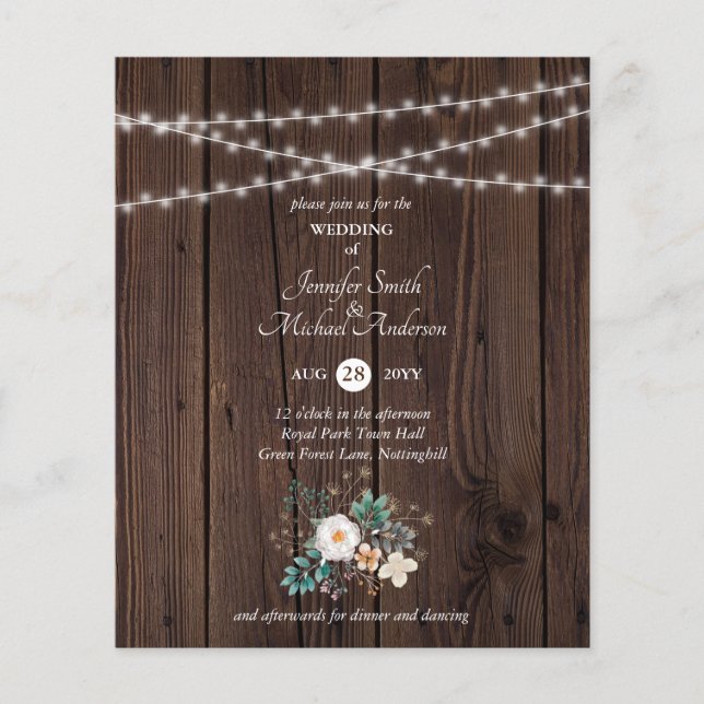 Lámina Boda floral de flores rusticas de madera para pres (Anverso)