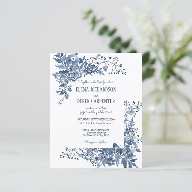 Lámina Boda floral de flores silvestres azul blanco presu (Anverso de pie)