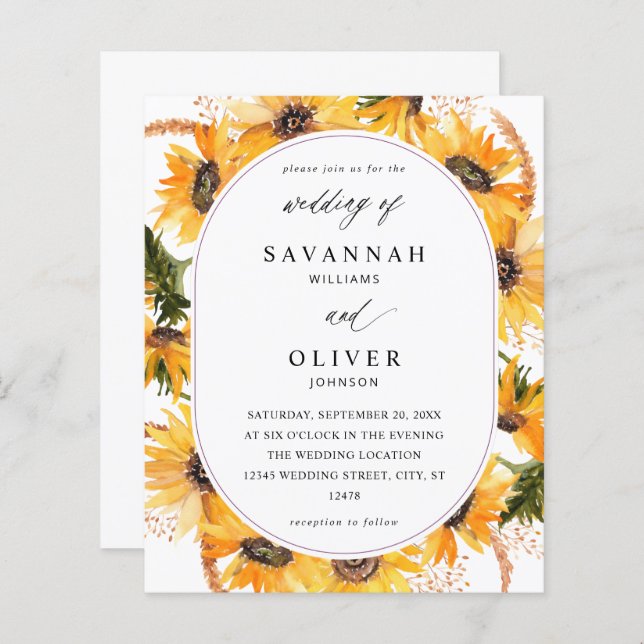 Lámina Boda floral de girasol de otoño - blanco (Anverso / Reverso)