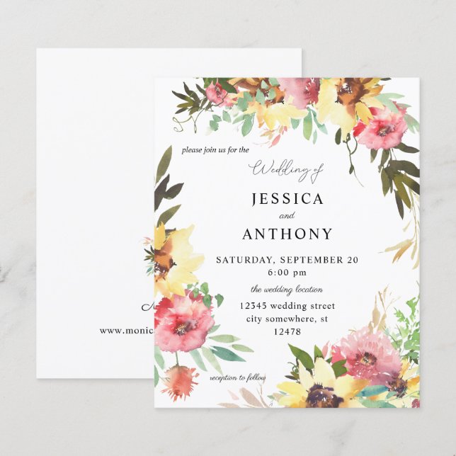 Lámina Boda floral de girasol de verano 2 (Anverso / Reverso)