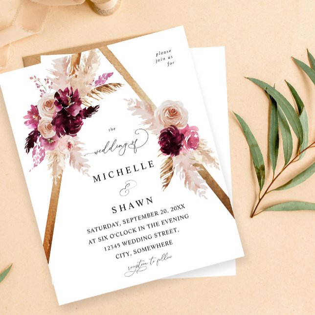 Lámina Boda floral de gramíneas de marco de boho rosa de  (Subido por el creador)