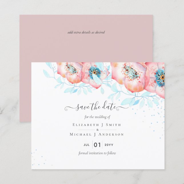 Lámina BODA floral de hellebore turquesa Peach (Anverso / Reverso)