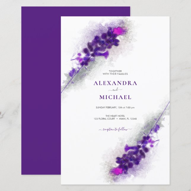 Lámina Boda floral de lavanda púrpura de presupuesto (Anverso / Reverso)