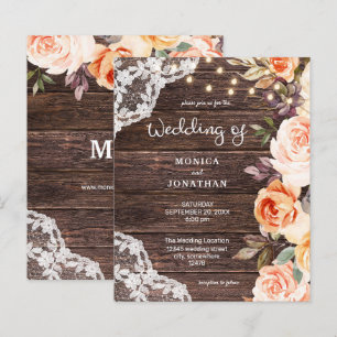 Lámina Boda floral de madera, encaje, rosa y melocotón