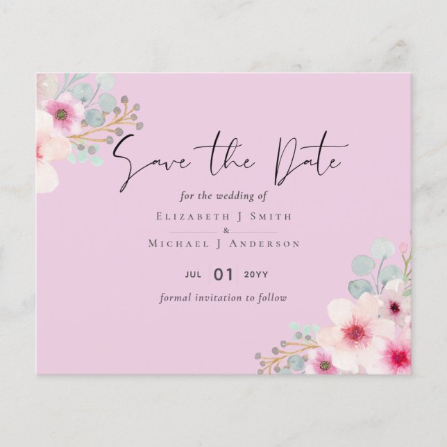 Lámina Boda floral de salvia rosa de Rubor salva las fech (Anverso)