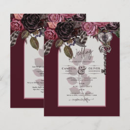 Lámina Boda floral de vino de Borgoña otoño INVITE invier