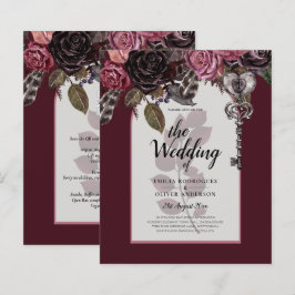 Lámina Boda floral de vino de Borgoña otoño INVITE invier