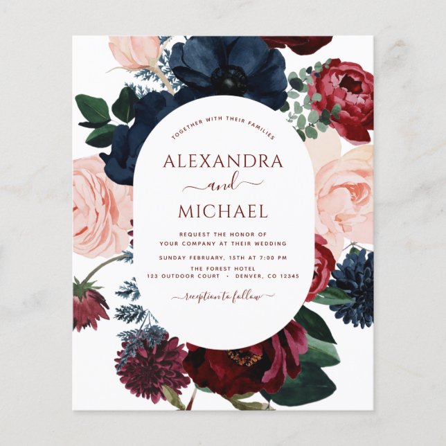 Lámina Boda floral fotográfica azul de la Marina Borgoña  (Anverso)