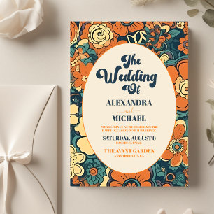 Lámina Boda Floral Groovy Retro 70 de color moderno
