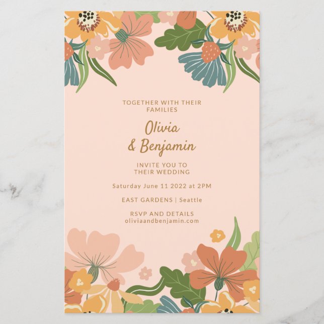 Lámina Boda Floral Naranja Rubor Earthy Boho  (Anverso)