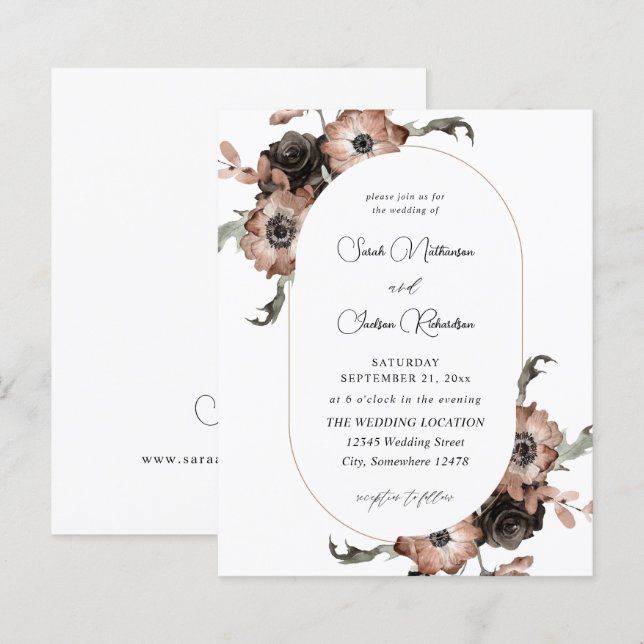Lámina Boda floral natural y negro de presupuesto (Anverso / Reverso)