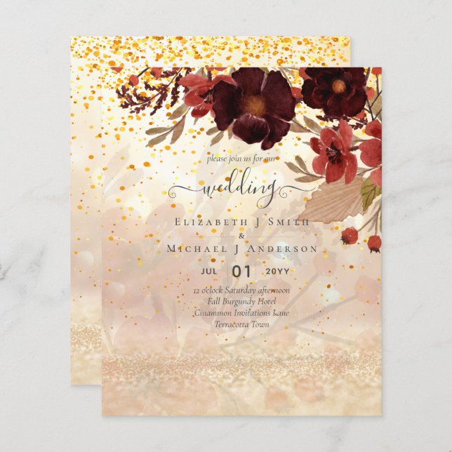 Lámina Boda floral otoño terracota rojo borgoña (Anverso / Reverso)