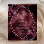 Lámina Boda floral plateada de Relieve metalizado Burgund<br><div class="desc">Esta elegante y moderna invitación a las bodas presenta un marco geométrico de plata decorado con flores borgoñas y plateadas en una imagen de fondo burdeos oscuro de Relieve metalizado. El texto del personalizable combina la escritura manual caprichosa de color gris plateado, el copperplate y las fuentes cursivas. En el...</div>