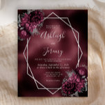 Lámina Boda floral plateada de Relieve metalizado Burgund<br><div class="desc">Esta elegante y moderna invitación a las bodas presenta un marco geométrico de plata decorado con flores borgoñas y plateadas en una imagen de fondo burdeos oscuro de Relieve metalizado. El texto del personalizable combina la escritura manual caprichosa de color gris plateado, el copperplate y las fuentes cursivas. En el...</div>