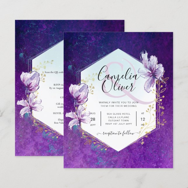 Lámina Boda floral púrpura de plumas de presupuesto todo  (Anverso / Reverso)