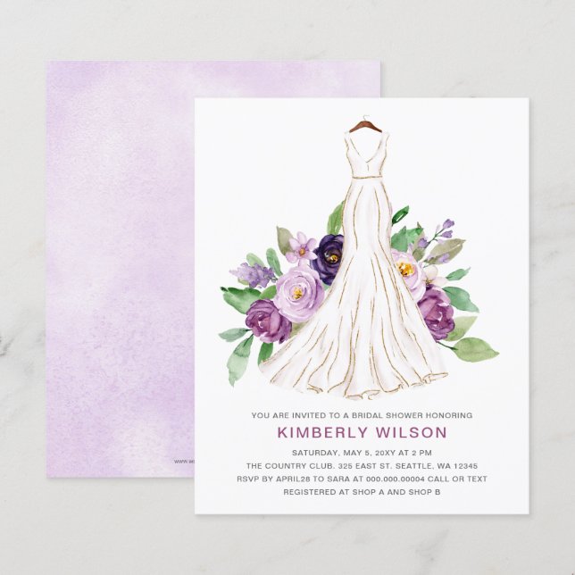 Lámina Boda floral púrpura de presupuesto ducha de novia (Anverso / Reverso)