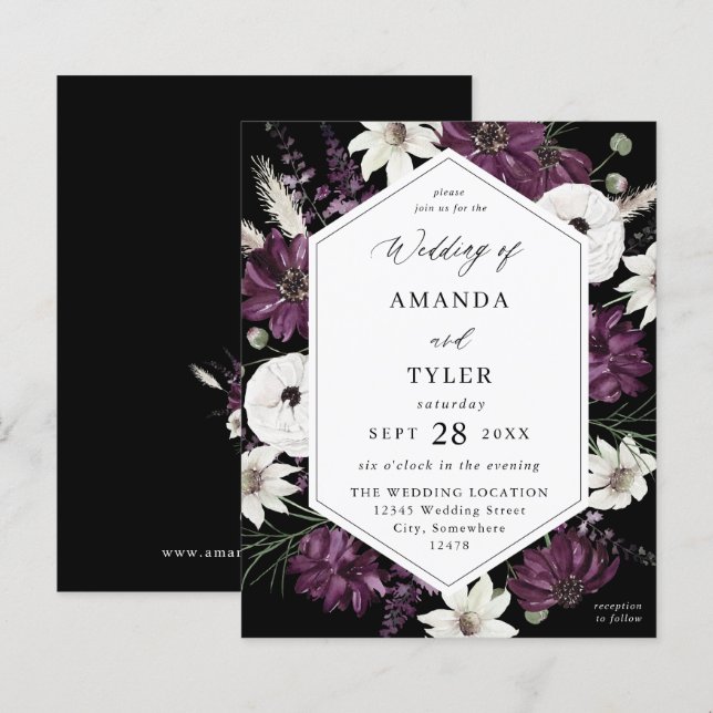 Lámina Boda floral púrpura y blanca de presupuesto - negr (Anverso / Reverso)