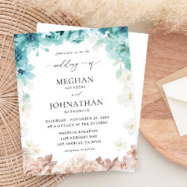 Lámina Boda floral rosa azul turquesa y Rubor