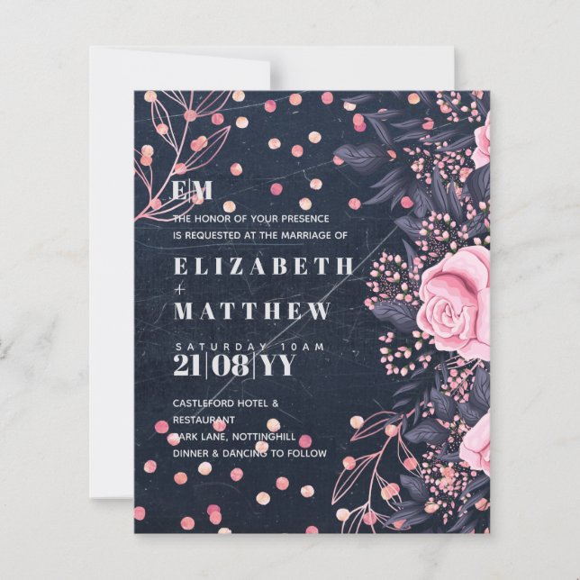 Lámina Boda floral rosa LeahG Denim Blue Rosegold (Anverso)