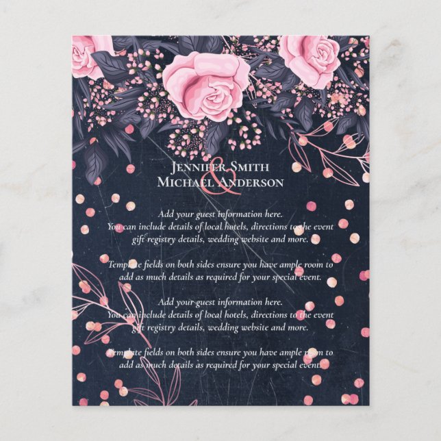 Lámina Boda floral rosa LeahG Denim Blue Rosegold (Anverso)