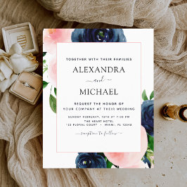 Lámina Boda floral rosa Rubor azul de la marina de presup