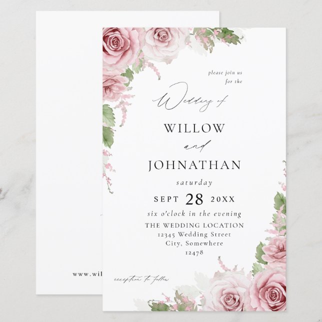 Lámina Boda floral rosa Rubor de presupuesto (Anverso / Reverso)