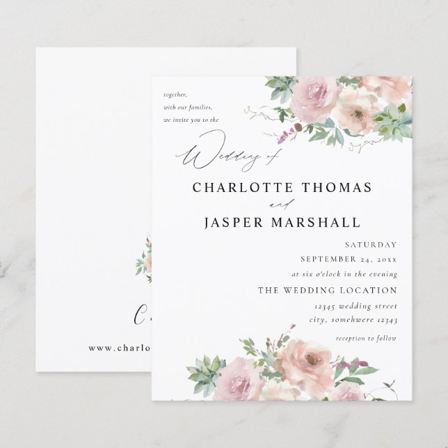 Lámina Boda Floral rosa y suculento de Rubor de presupues (Anverso / Reverso)